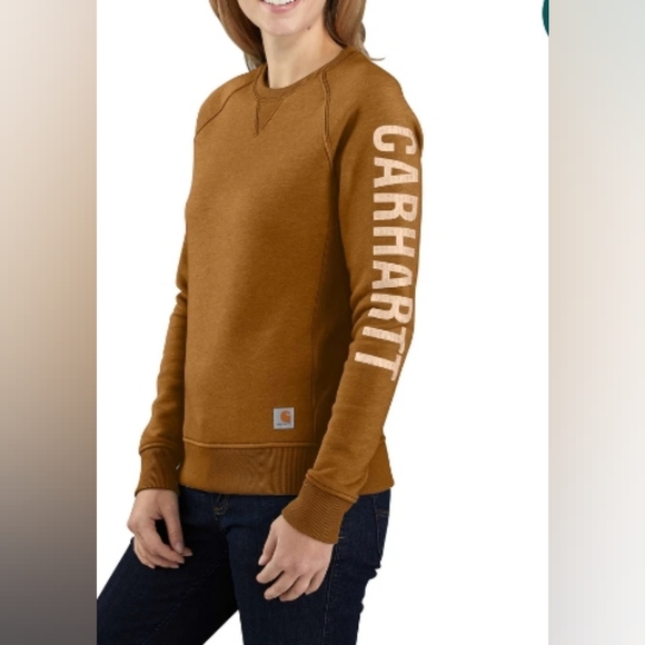 Carhartt Sweaters - Carhartt Midweight Crewneck Block Logo Sleeve Graphic Sweatshirt Size L Like New